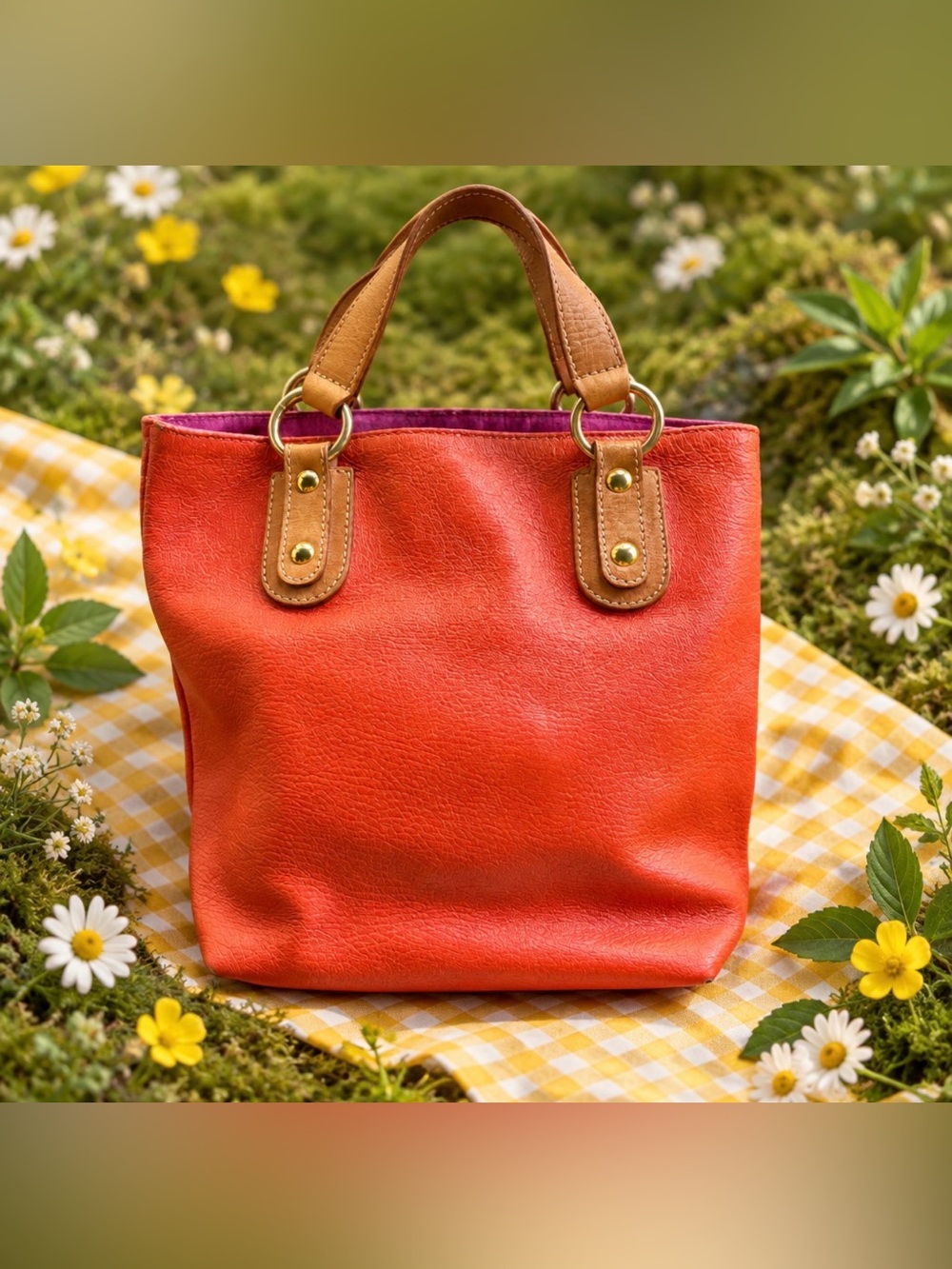 Maurizio Taiuti Orange Tote with Tan Handles